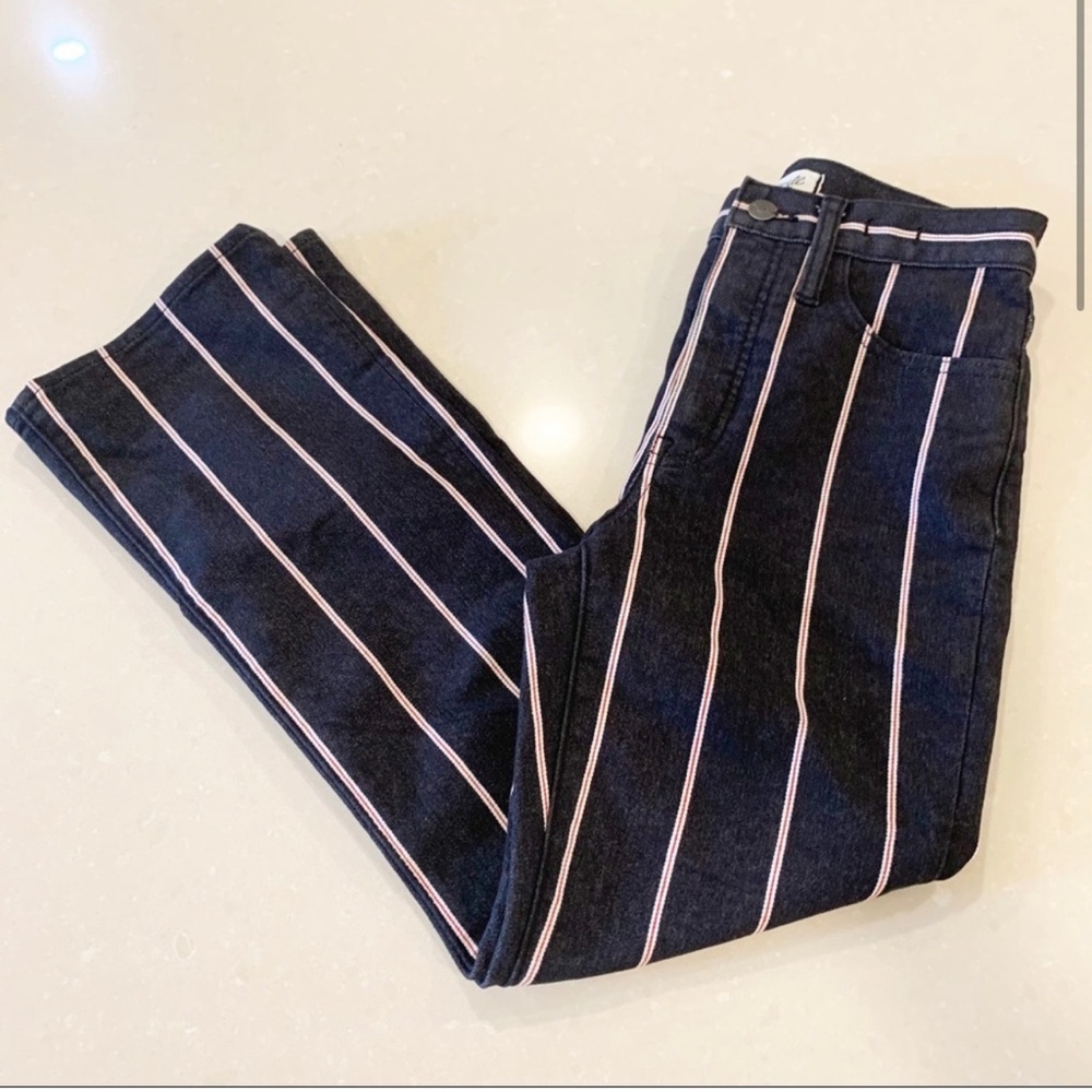 Madewell Black and White Striped Boot Cut Jeans - Picture 3 of 8